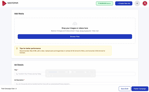 Nestopar Ads Manager Dashboard